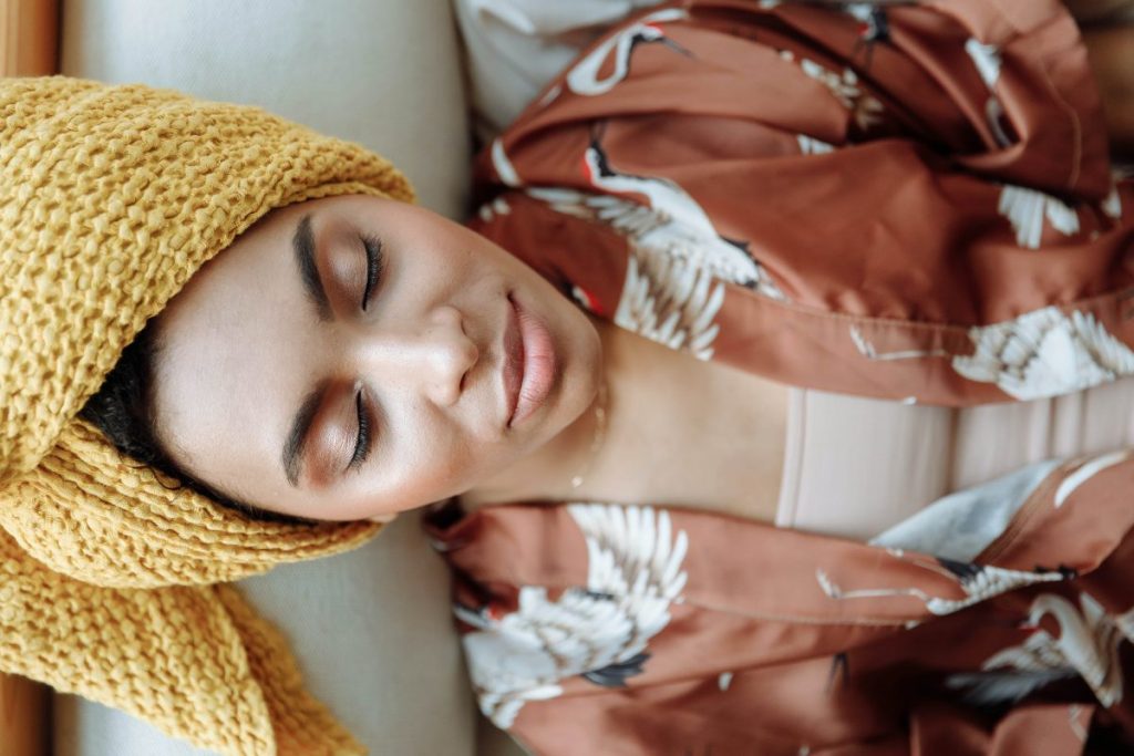 venus sign earth woman relaxing in silk robe