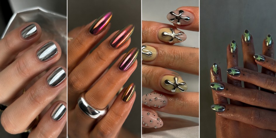 Uñas cromadas plateadas